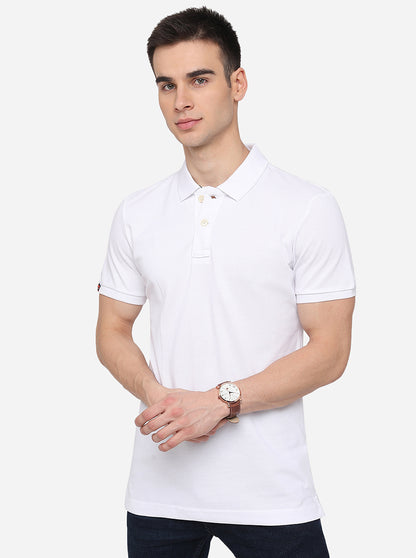 White Solid Slim Fit Polo T-Shirt | JadeBlue