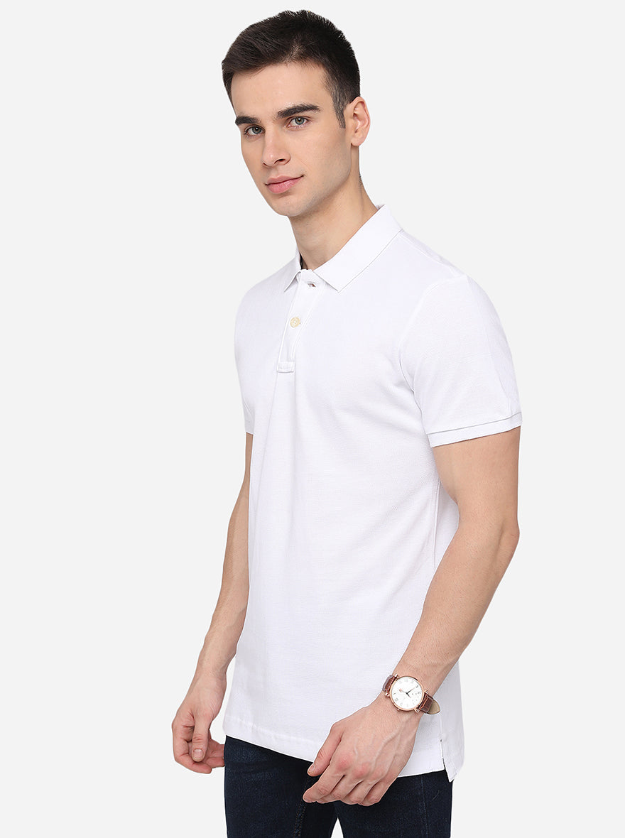 White Solid Slim Fit Polo T-Shirt | JadeBlue