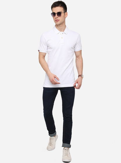 White Solid Slim Fit Polo T-Shirt | JadeBlue