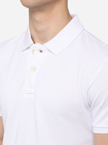 White Solid Slim Fit Polo T-Shirt | JadeBlue
