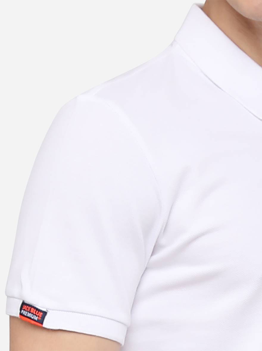White Solid Slim Fit Polo T-Shirt | JadeBlue