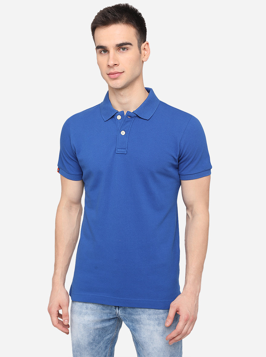 Royal Blue Solid Slim Fit Polo T-Shirt | JadeBlue