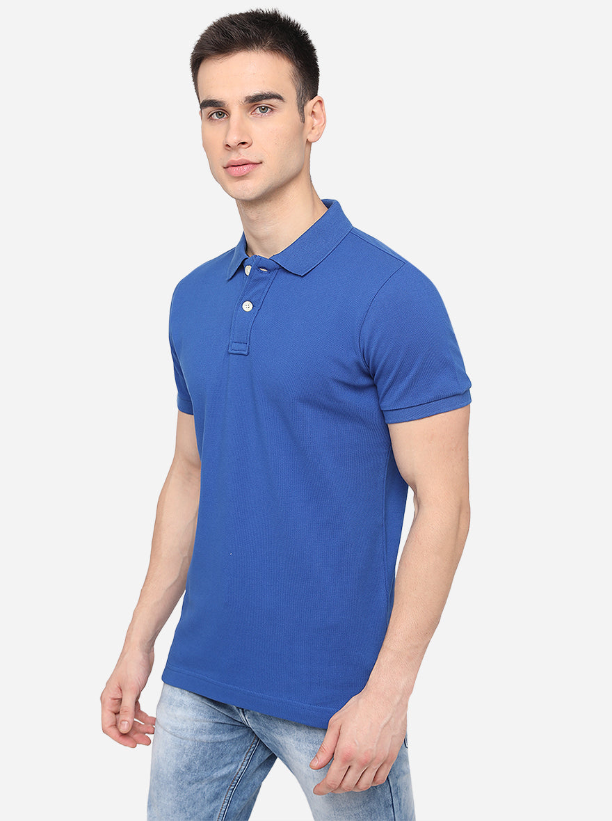 Royal Blue Solid Slim Fit Polo T-Shirt | JadeBlue