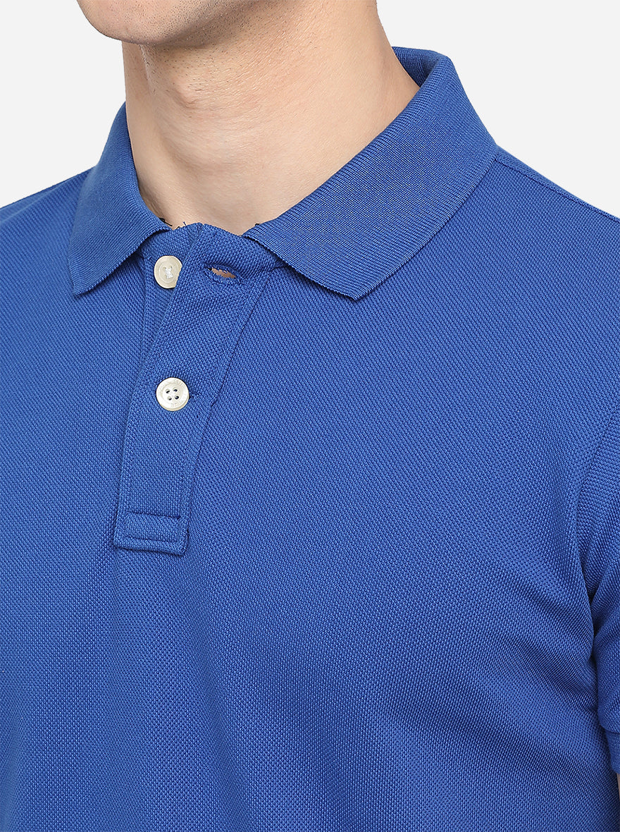 Royal Blue Solid Slim Fit Polo T-Shirt | JadeBlue