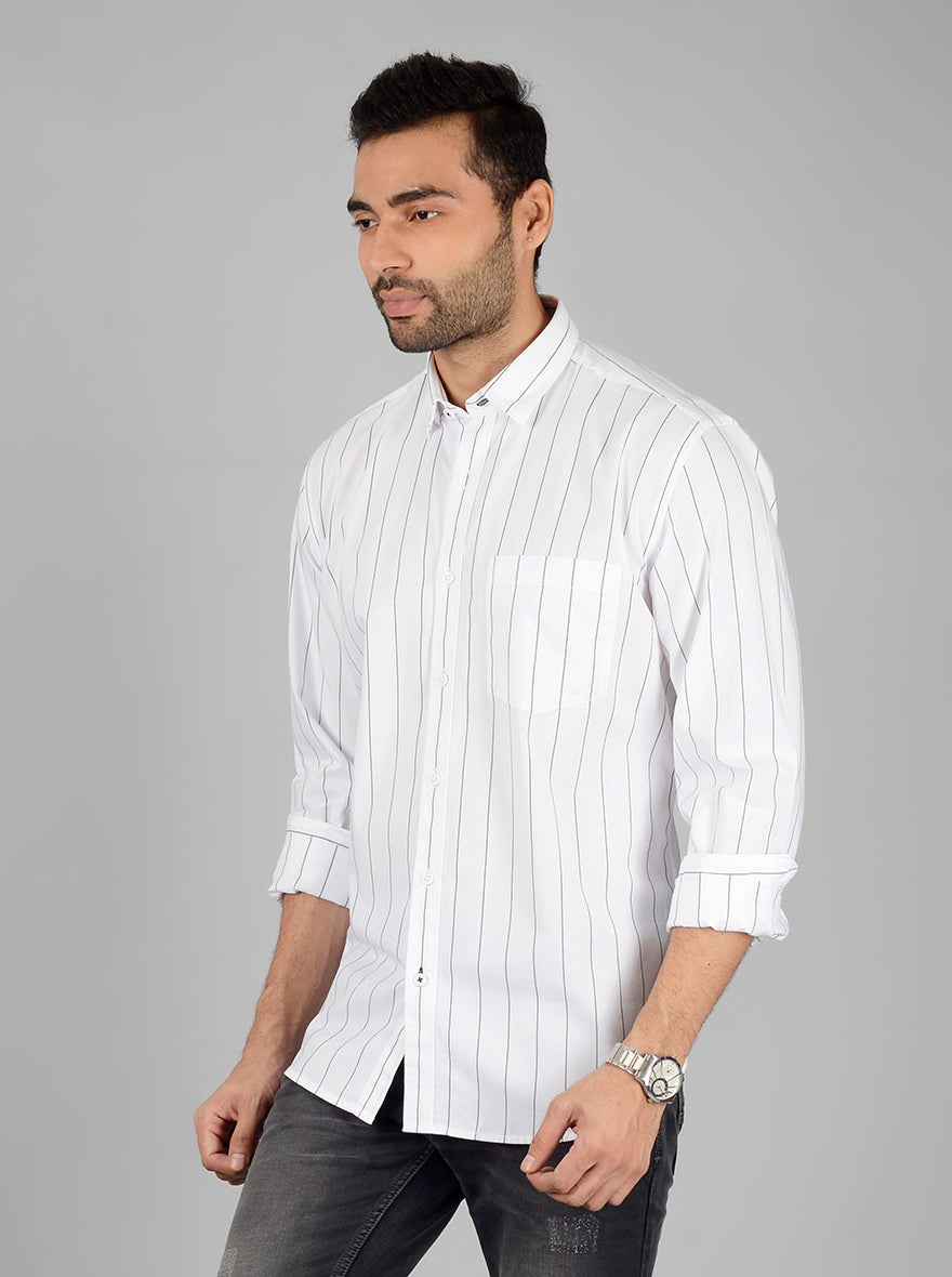 White & Black Striped Slim Fit Casual Shirt | JadeBlue