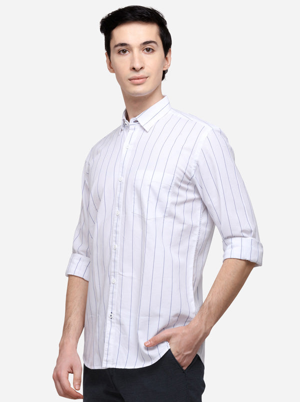 White Tailored Fit Striped Casual Shirt | JadeBlue