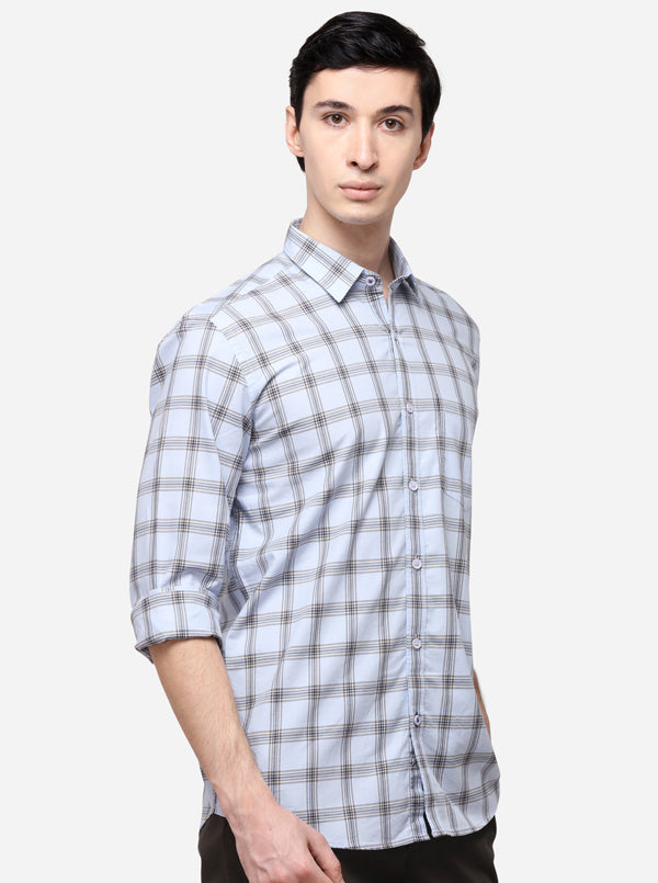 Sky Blue Tailored Fit Checked Casual Shirt | JB Sport