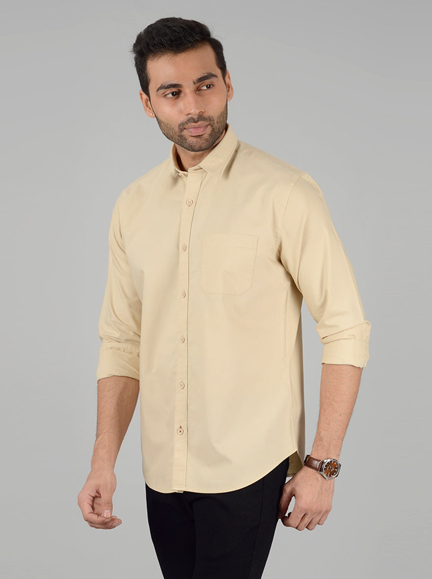 Cream Solid Classic Fit Casual Shirt | Greenfibre