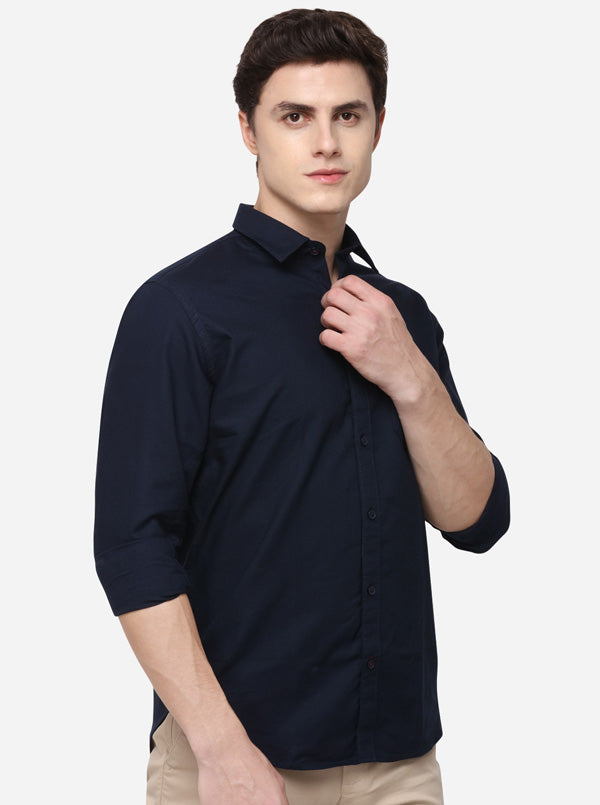 Dark Blue Classic Fit Solid Casual Shirt | Greenfibre