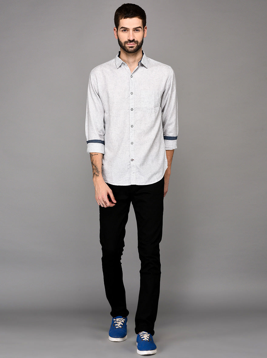 Greenfibre Grey Checked Slim Fit Casual Shirt
