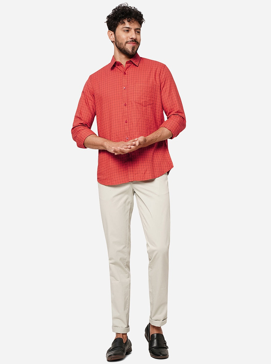 Rust Checked Smart Fit Semi Casual Shirt | Greenfibre
