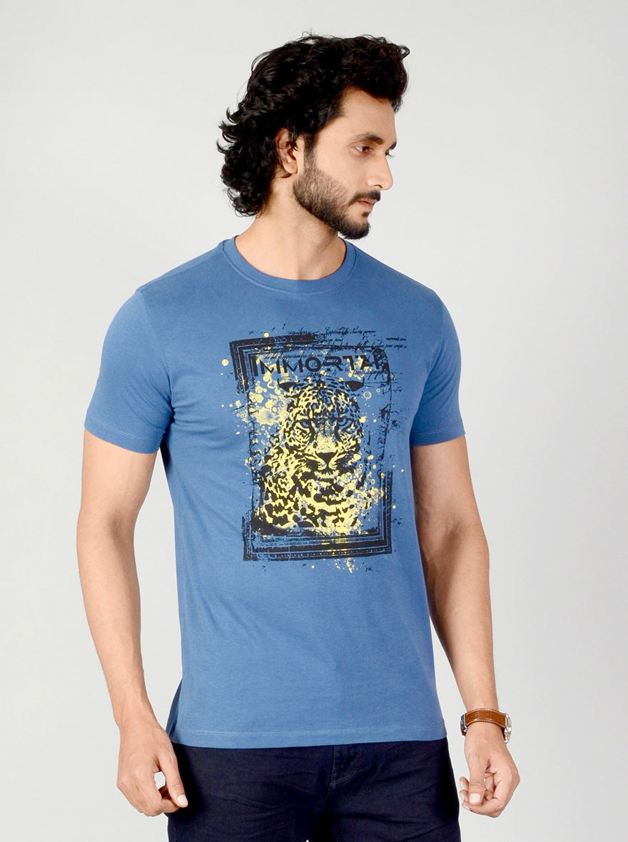 Medieval Blue Printed Slim Fit T-shirt | Greenfibre