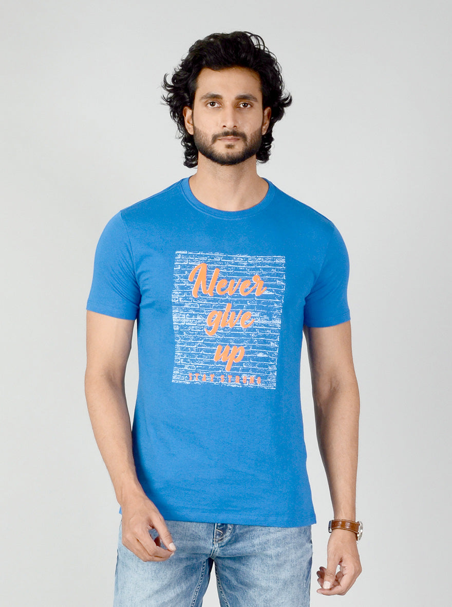 Royal Blue Printed Slim Fit T-shirt | Greenfibre