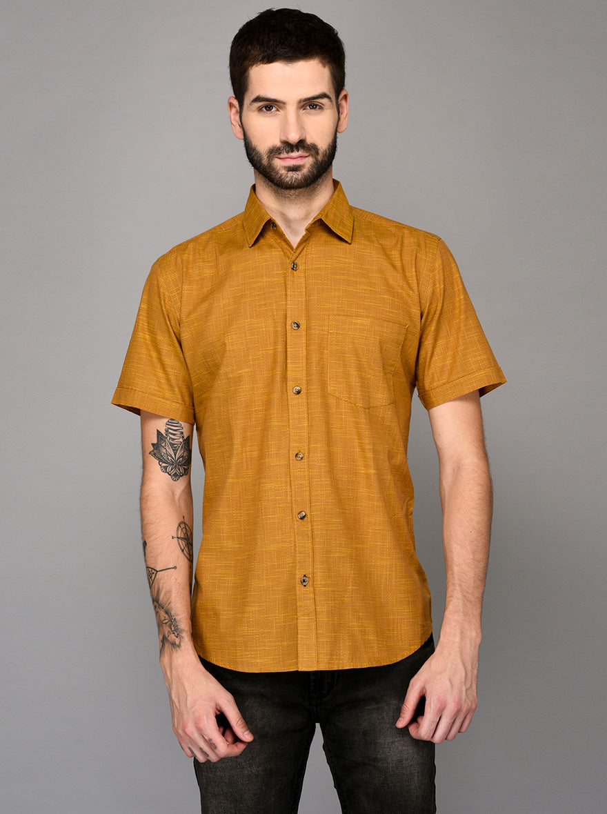 Golden Self Textured Slim Fit Casual Shirt | JadeBlue