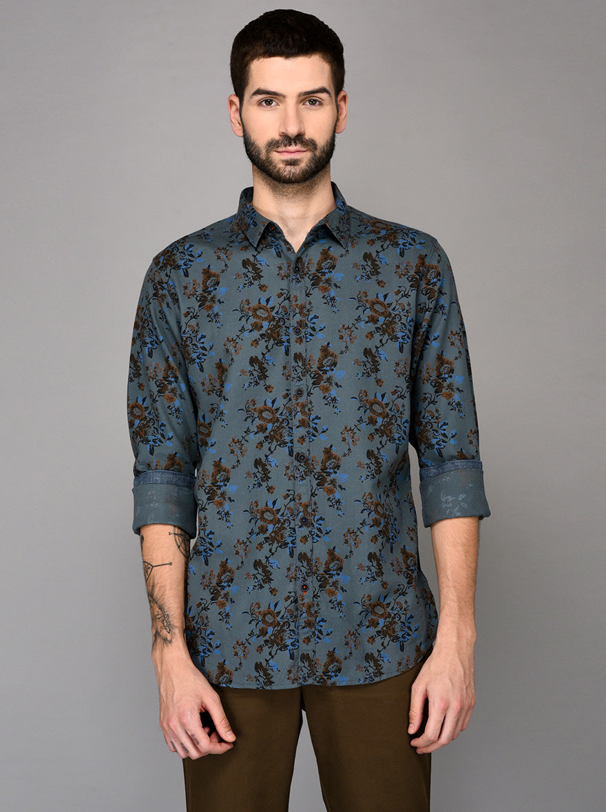 JadeBlue Blue Printed Slim Fit Casual Shirt | JadeBlue