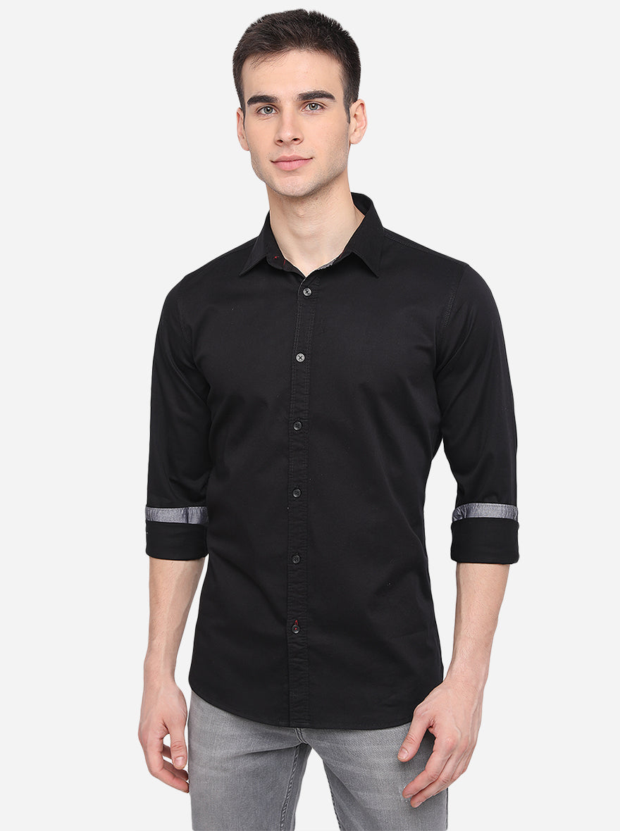 Black Solid Slim Fit Casual Shirt | JadeBlue