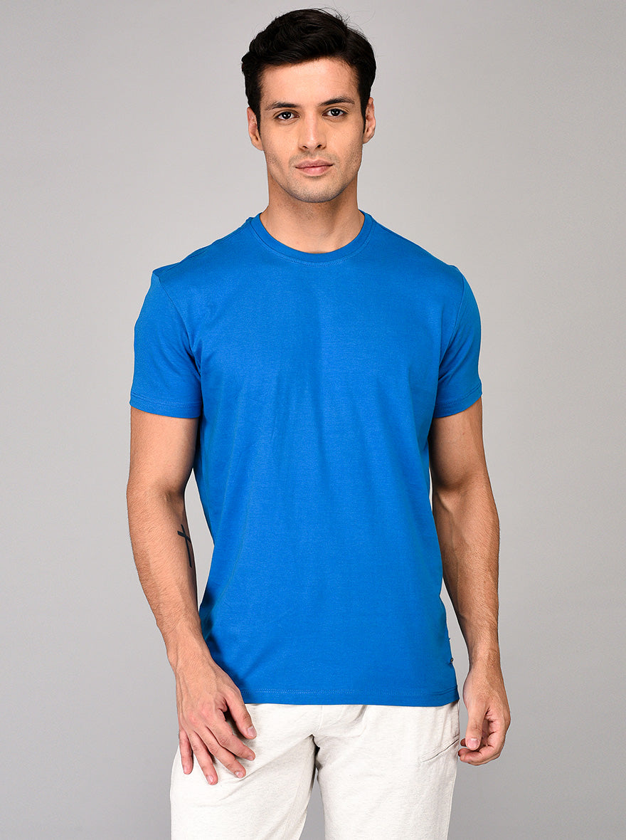 Light Blue Slim Fit Round Neck T-shirt | JadeBlue