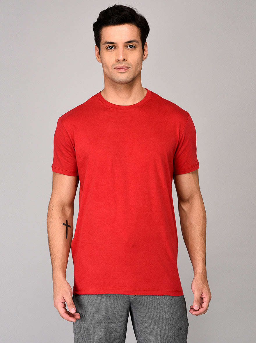 Red Slim Fit Round Neck T-shirt | JadeBlue