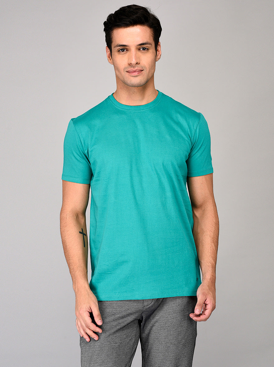 Green Slim Fit Round Neck T-shirt | JadeBlue