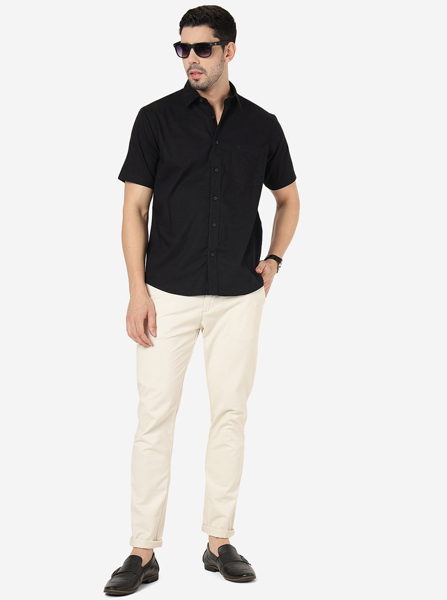 Black Solid Smart Fit Semi Casual Shirt | Greenfibre