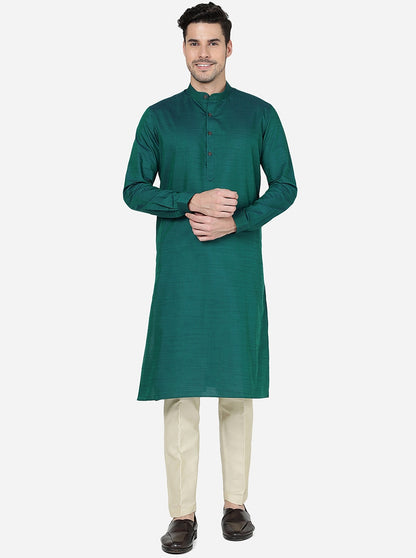 Bottle Green Solid Regular Fit Modi Kurta | JadeBlue