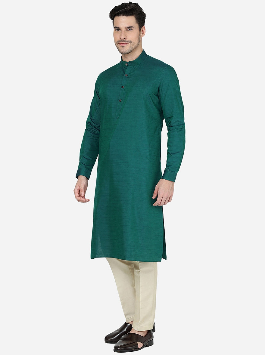 Bottle Green Solid Regular Fit Modi Kurta | JadeBlue