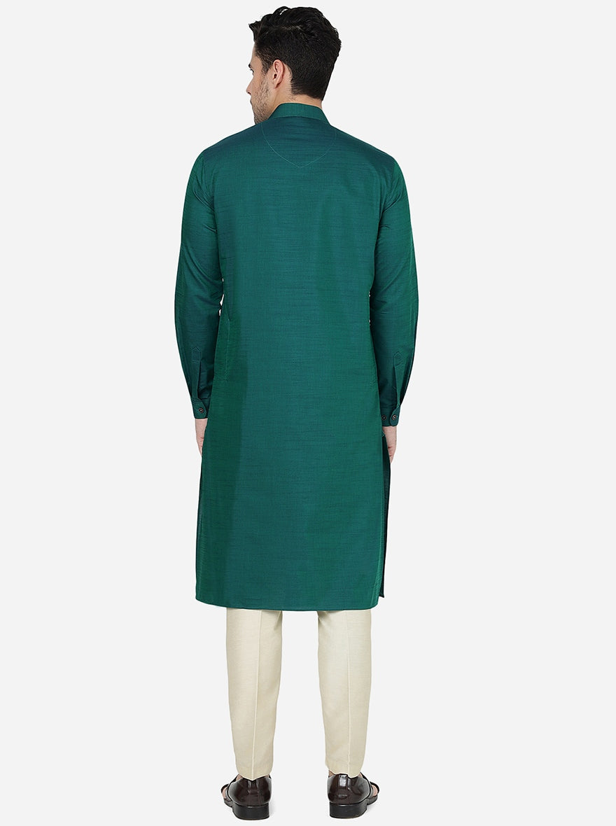 Bottle Green Solid Regular Fit Modi Kurta | JadeBlue