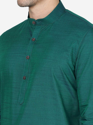 Bottle Green Solid Regular Fit Modi Kurta | JadeBlue