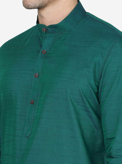 Bottle Green Solid Regular Fit Modi Kurta | JadeBlue