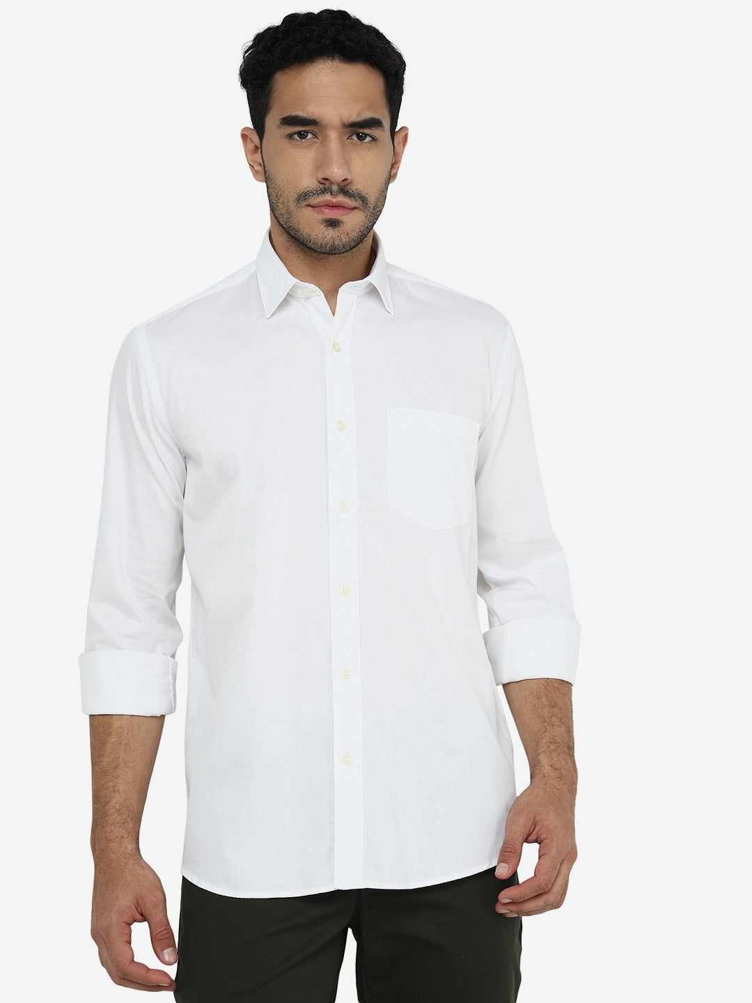 White Solid Slim Fit Semi Casual Shirt | JadeBlue