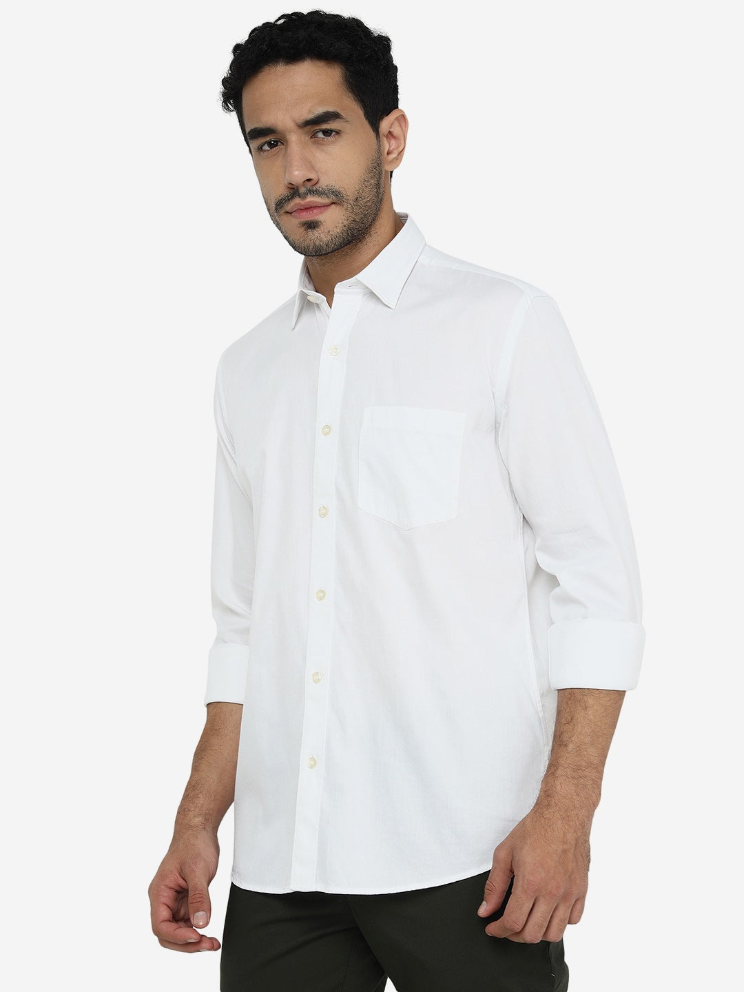 White Solid Slim Fit Semi Casual Shirt | JadeBlue