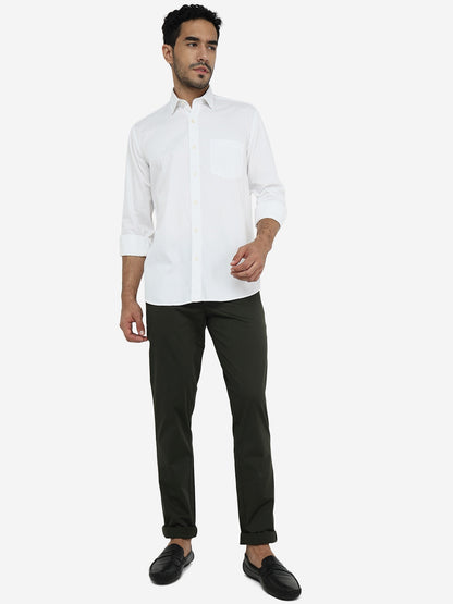White Solid Slim Fit Semi Casual Shirt | JadeBlue