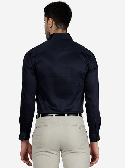 Navy Blue Solid Slim Fit Party Wear Shirt | Wyre