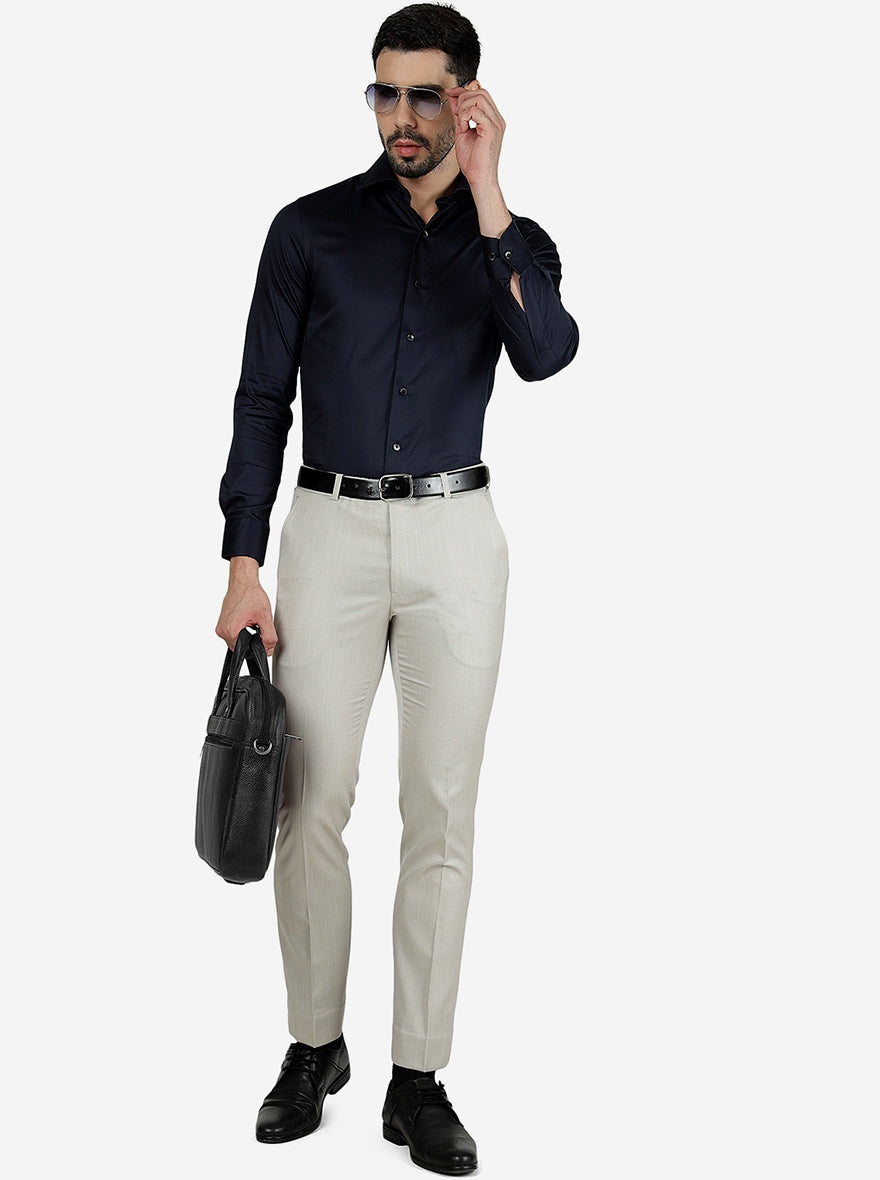 Navy Blue Solid Slim Fit Party Wear Shirt | Wyre