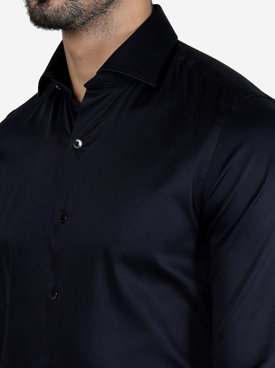 Navy Blue Solid Slim Fit Party Wear Shirt | Wyre