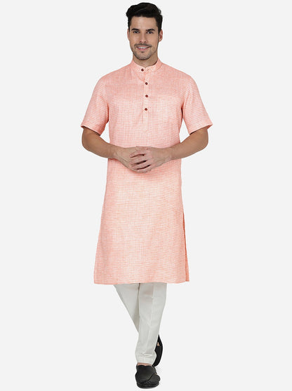 Tangy Orange Striped Regular Fit Modi Kurta | JadeBlue