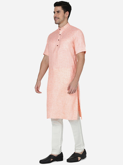 Tangy Orange Striped Regular Fit Modi Kurta | JadeBlue