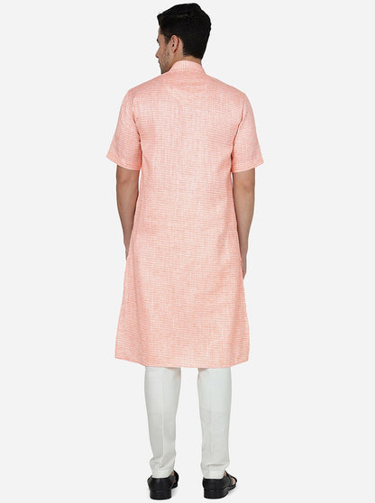 Tangy Orange Striped Regular Fit Modi Kurta | JadeBlue