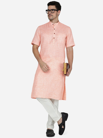 Tangy Orange Striped Regular Fit Modi Kurta | JadeBlue