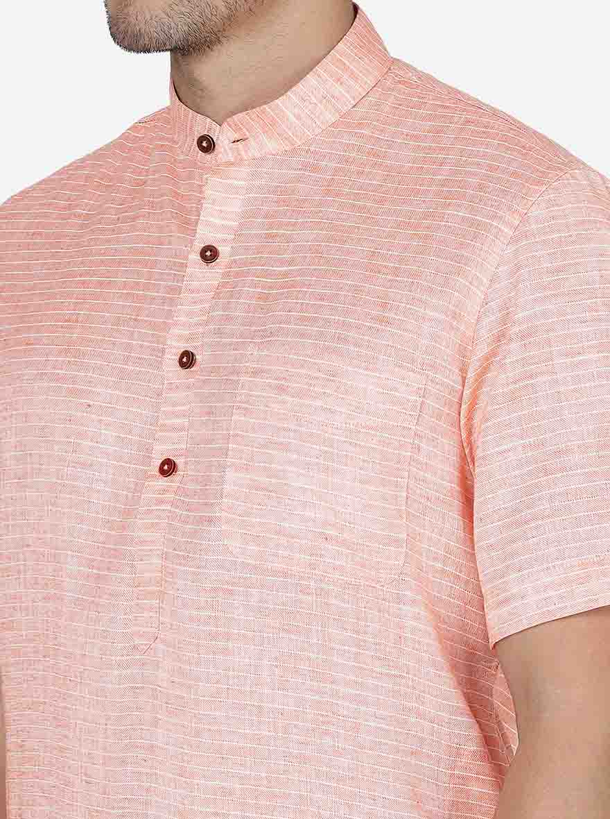 Tangy Orange Striped Regular Fit Modi Kurta | JadeBlue