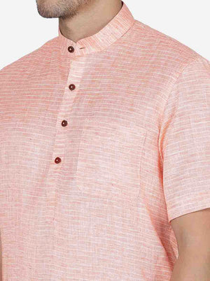 Tangy Orange Striped Regular Fit Modi Kurta | JadeBlue