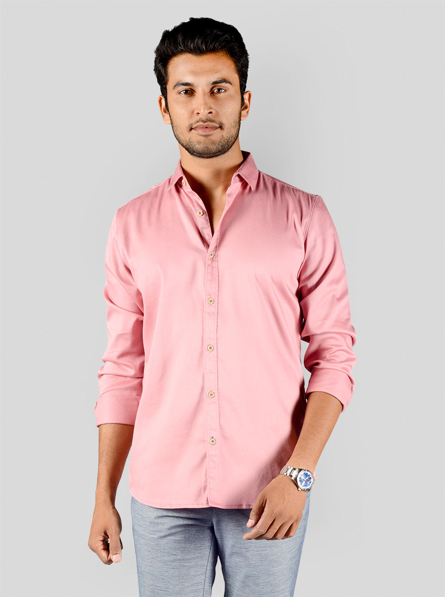 Blush Pink Solid Slim Fit Casual Shirt | Greenfibre