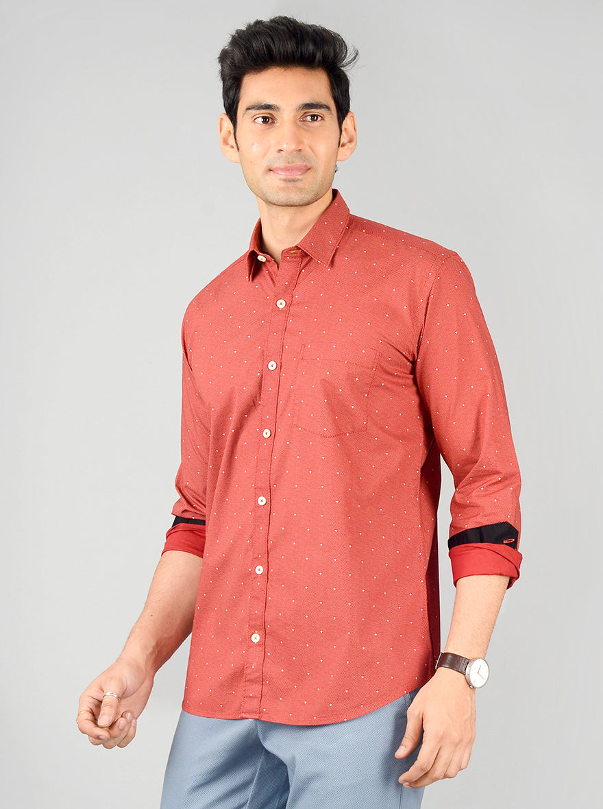 Marshmallow Red Printed Slim Fit Casual Shirt | Greenfibre