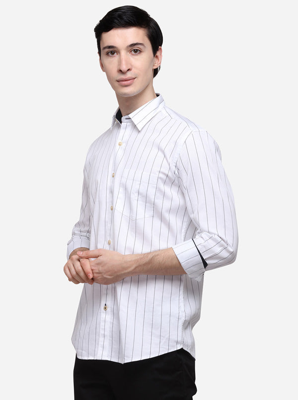 White Slim Fit Striped Casual Shirt | JB Sport