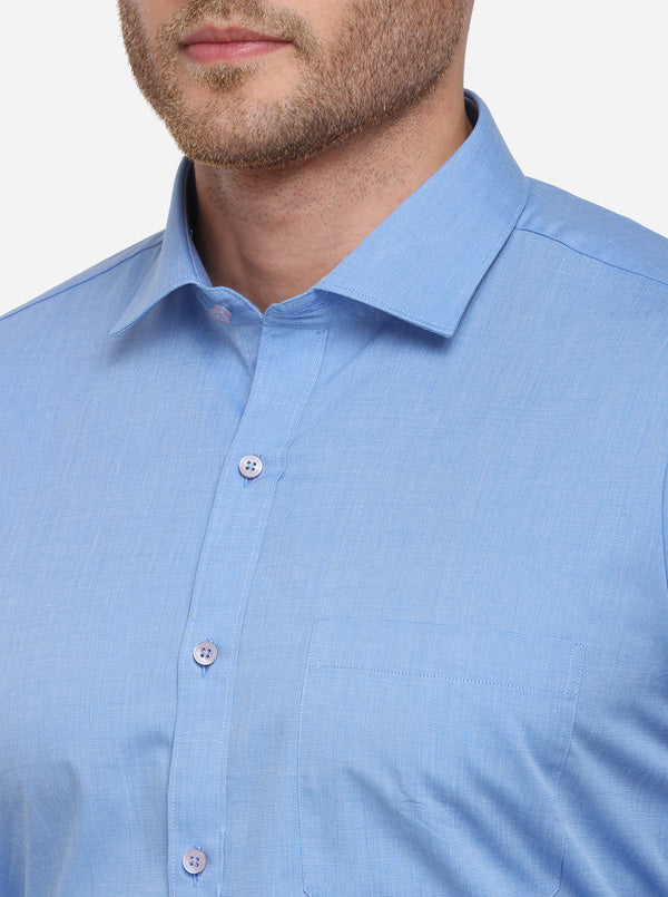Sky Blue Solid Regular Fit Formal Shirt | Greenfibre