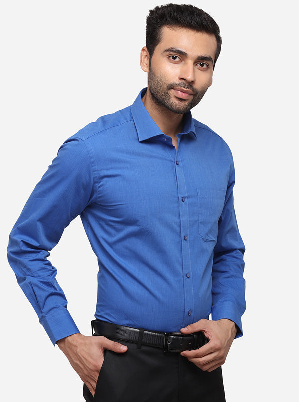 Indigo Blue Solid Regular Fit Formal Shirt | Greenfibre