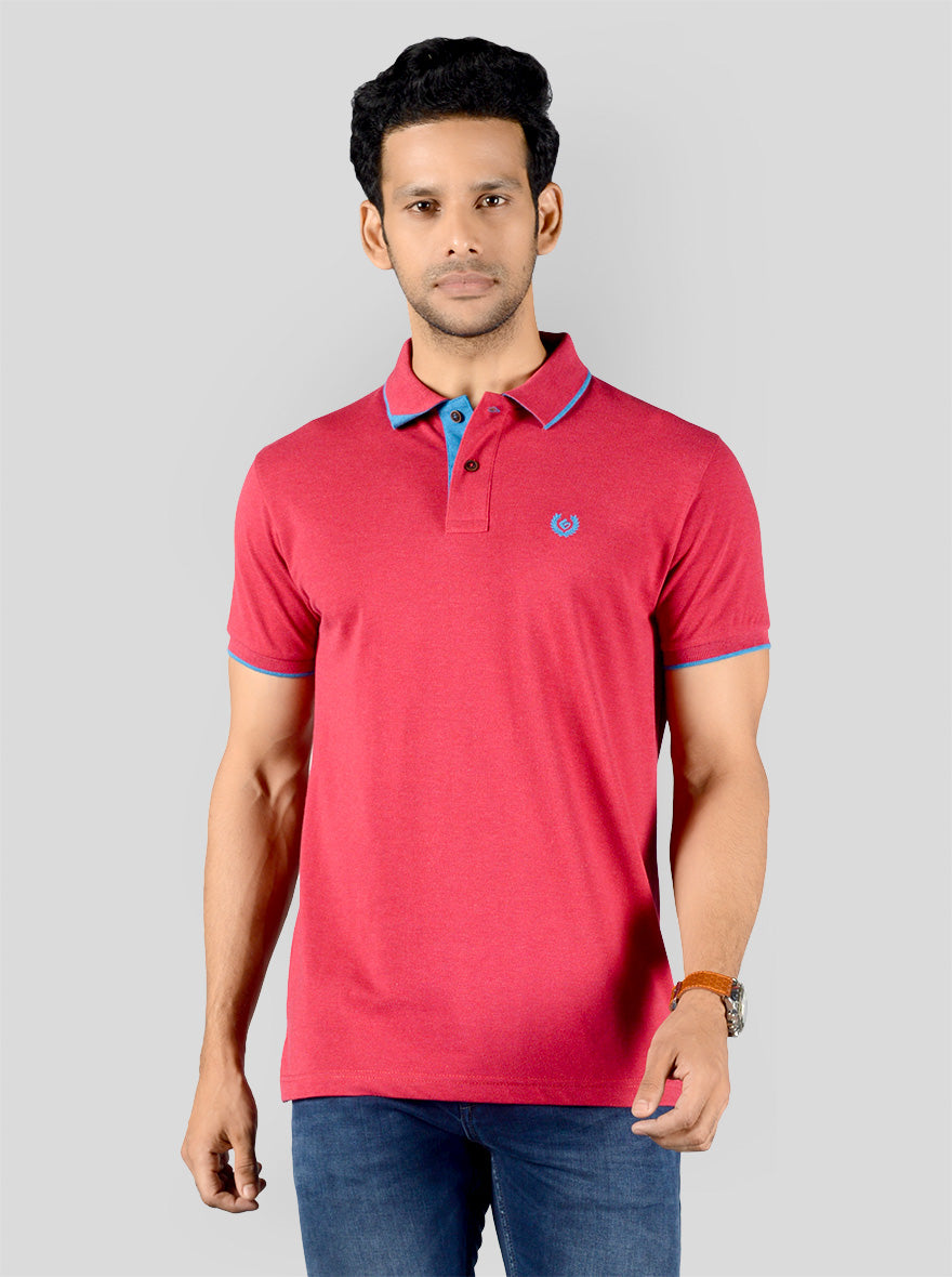 Raspberry Pink Solid Slim Fit Polo T-shirt | Greenfibre
