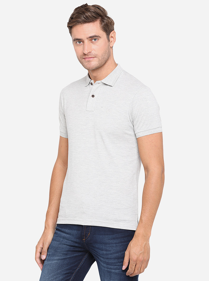 Light Grey Solid Slim Fit Polo T-Shirt | Greenfibre