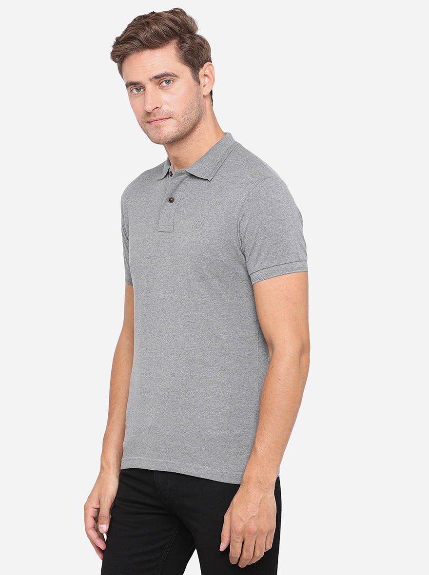 Dark Grey Solid Slim Fit Polo T-Shirt | Greenfibre