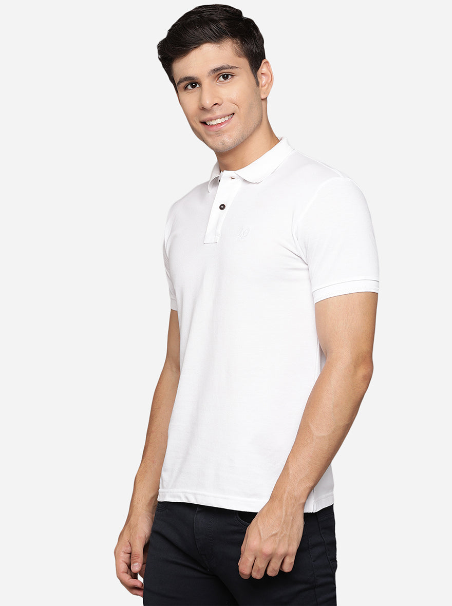 White Solid Slim Fit Polo T-Shirt | Greenfibre
